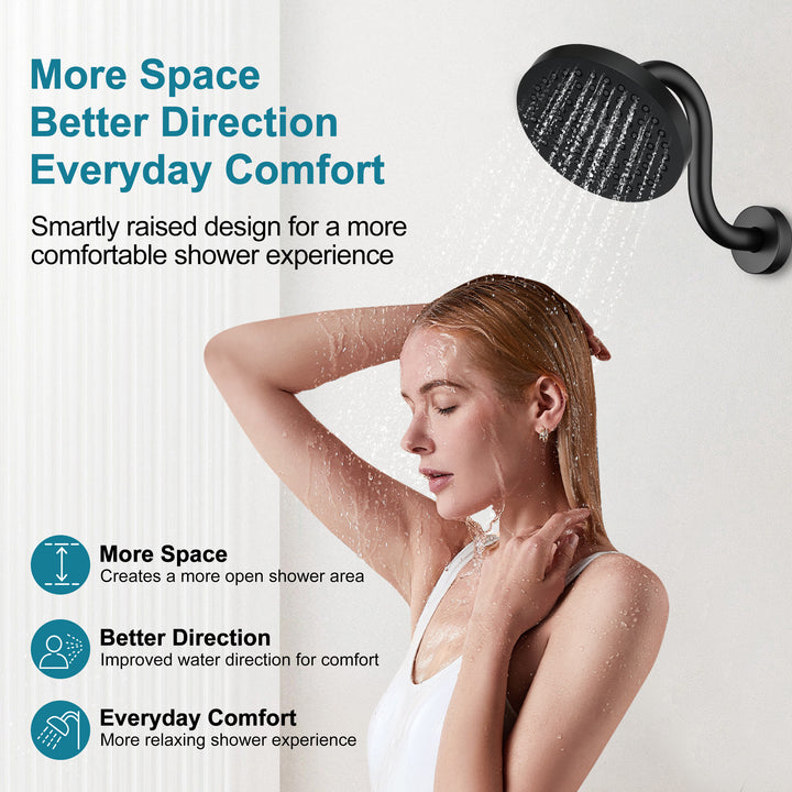 BRIGHT SHOWERS Shower Arm Extension, High Rise S-Shaped Shower Arm, Heavy-Duty SUS304 Stainless Steel, Gooseneck Shower Head Extension Arm, 6 & 8 & 10 Inch
