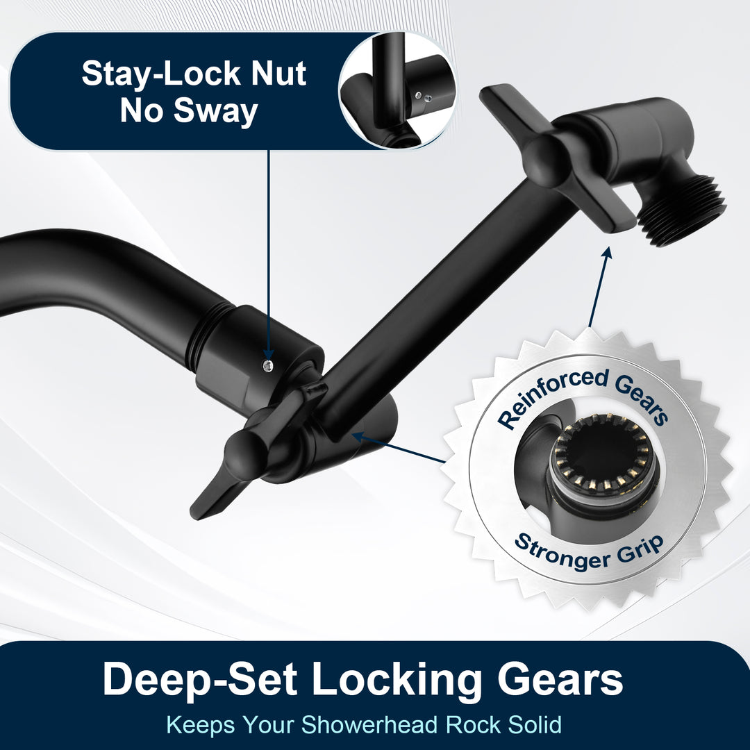 Solid Brass Shower Arm Extension, Adjustable Height & Angle, 5", 10", 14" & 15" Options