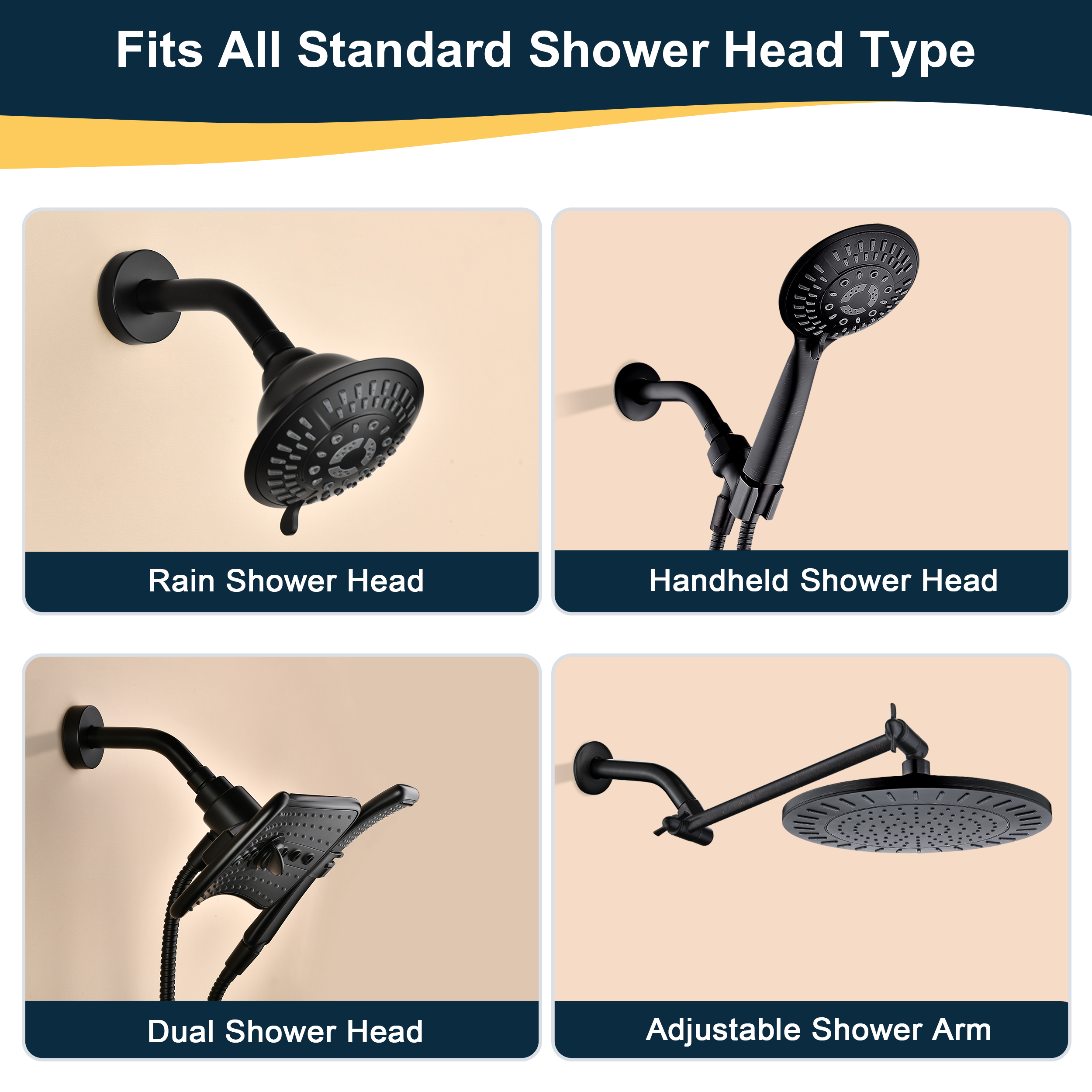 6-Inch Solid Brass Shower Arm with Universal G1/2 Connection