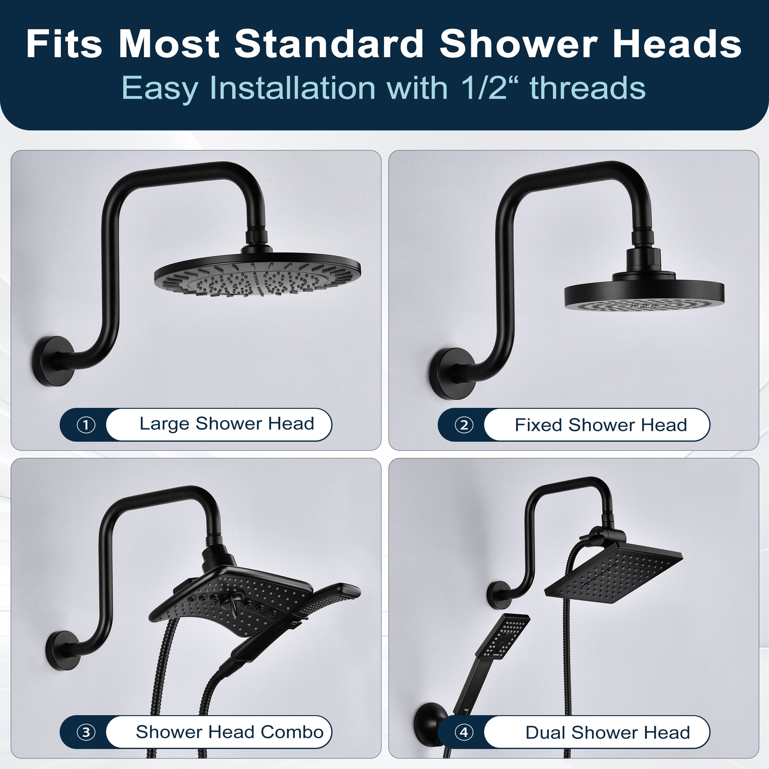 13-Inch S-Shaped Shower Arm Extension for Rainfall Shower Heads