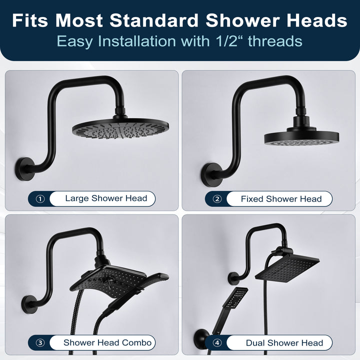13-Inch S-Shaped Shower Arm Extension for Rainfall Shower Heads