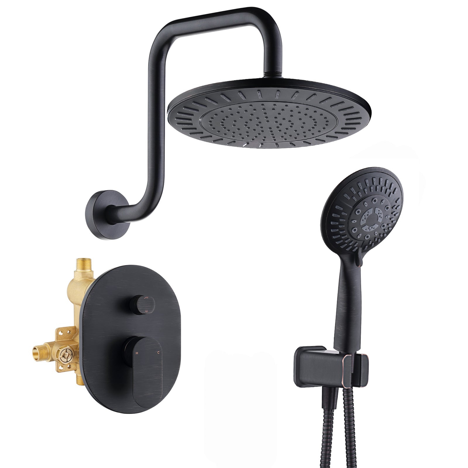 High Rise Shower Dual Shower Head System with High Rise Arm, Pressure Balance Valve and ...