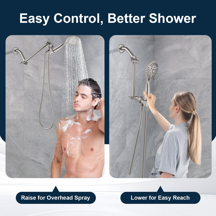 Solid Brass Shower Arm Extension, Adjustable Height & Angle, 5", 10", 14" & 15" Options