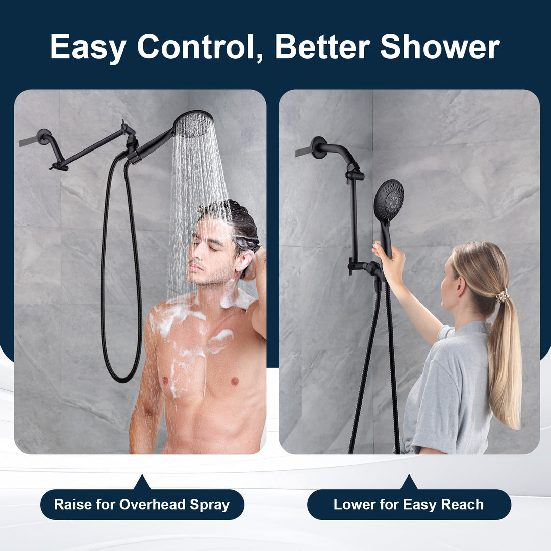 Solid Brass Shower Arm Extension, Adjustable Height & Angle, 5", 10", 14" & 15" Options