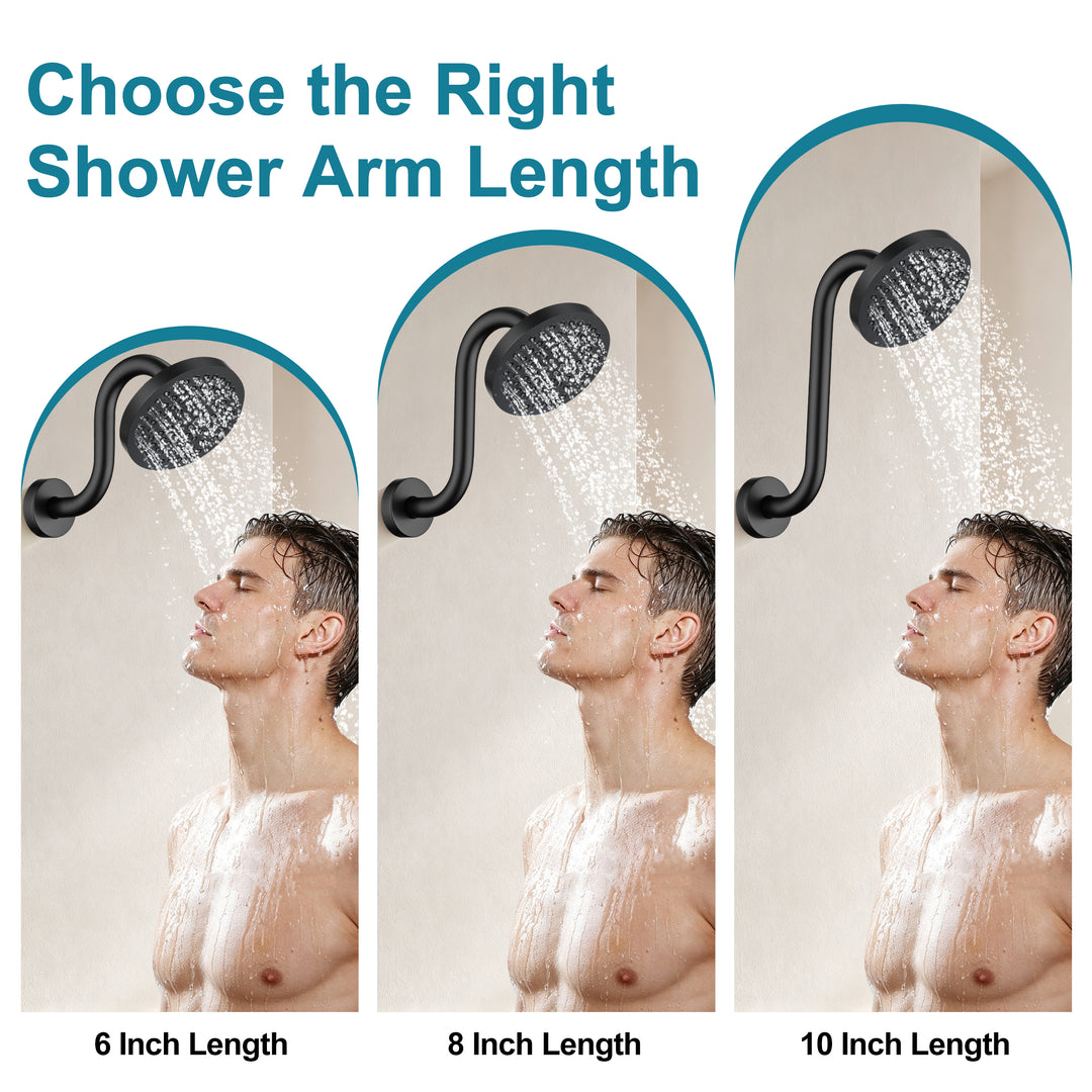 BRIGHT SHOWERS Shower Arm Extension, High Rise S-Shaped Shower Arm, Heavy-Duty SUS304 Stainless Steel, Gooseneck Shower Head Extension Arm, 6 & 8 & 10 Inch