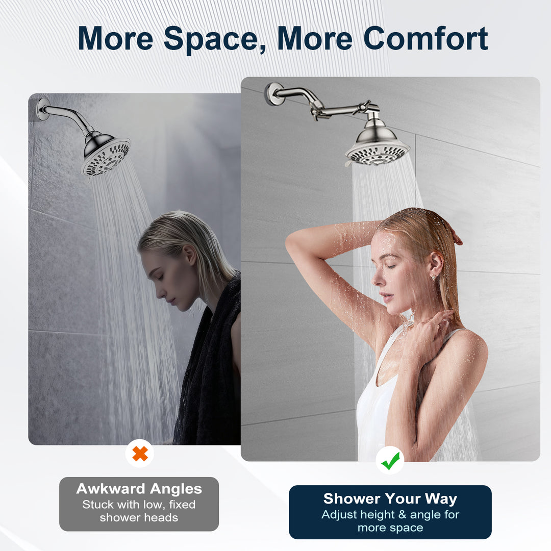 Solid Brass Shower Arm Extension, Adjustable Height & Angle, 5", 10", 14" & 15" Options