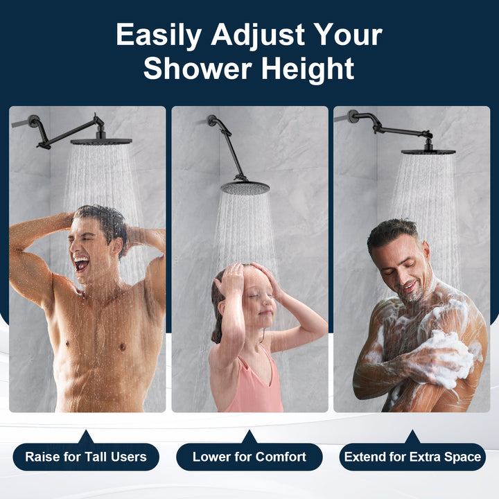 Solid Brass Shower Arm Extension, Adjustable Height & Angle, 5", 10", 14" & 15" Options