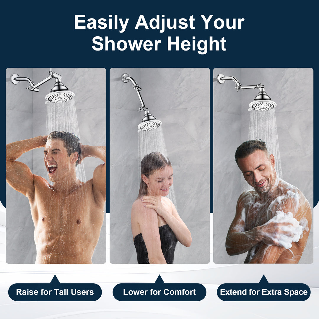 Solid Brass Shower Arm Extension, Adjustable Height & Angle, 5", 10", 14" & 15" Options