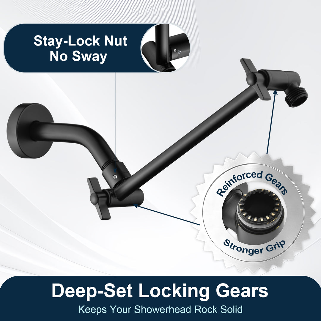 Solid Brass Shower Arm Extension, Adjustable Height & Angle, 5", 10", 14" & 15" Options