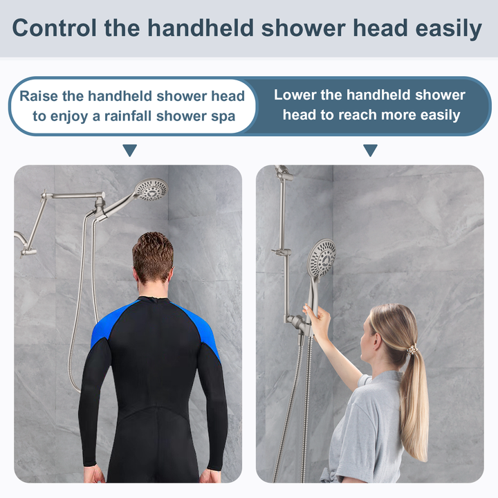 Solid Brass Shower Arm Extension, Adjustable Height & Angle, 5", 10", 14" & 15" Options