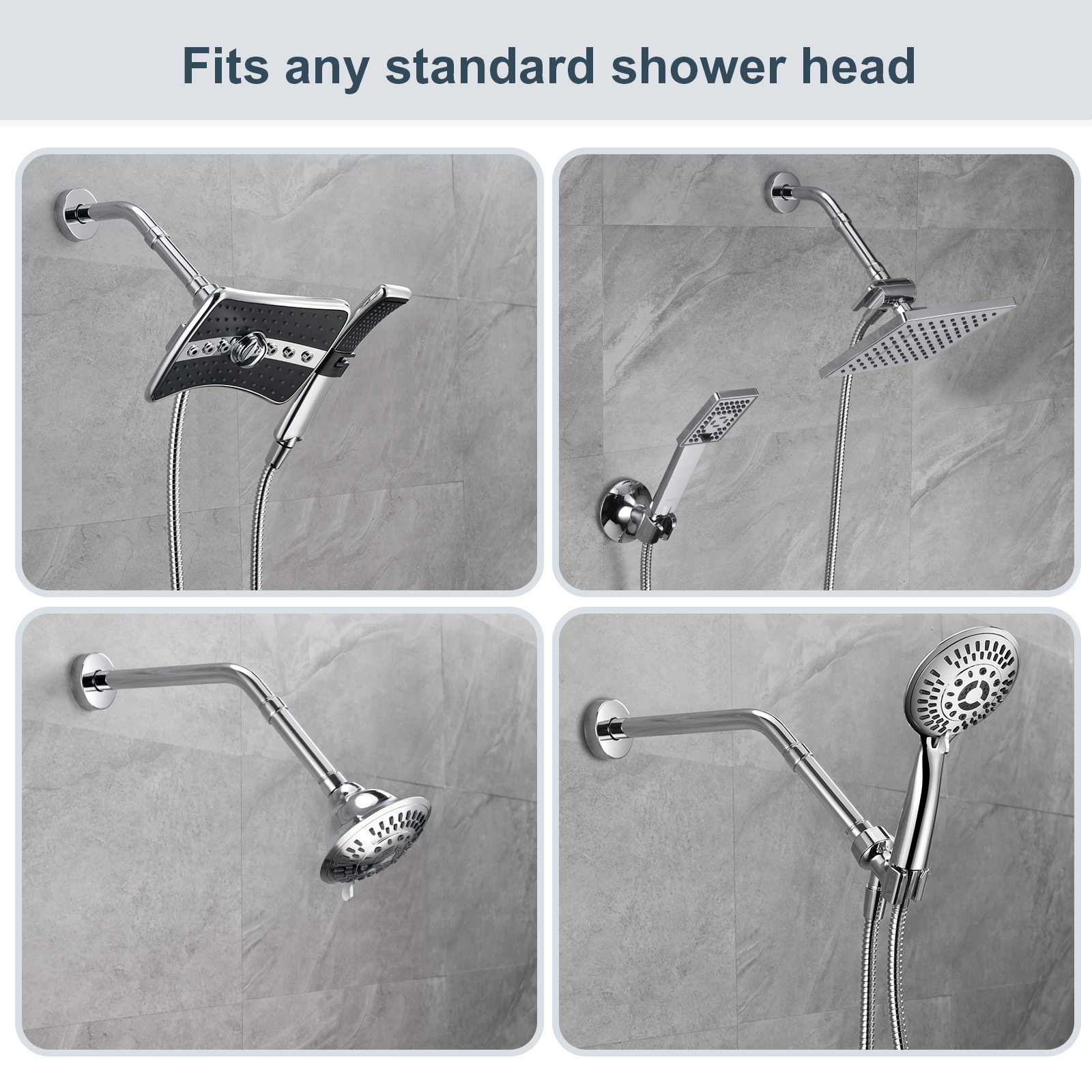 Shower Extension Arm for Rain and Handheld Shower Heads color# Chrome