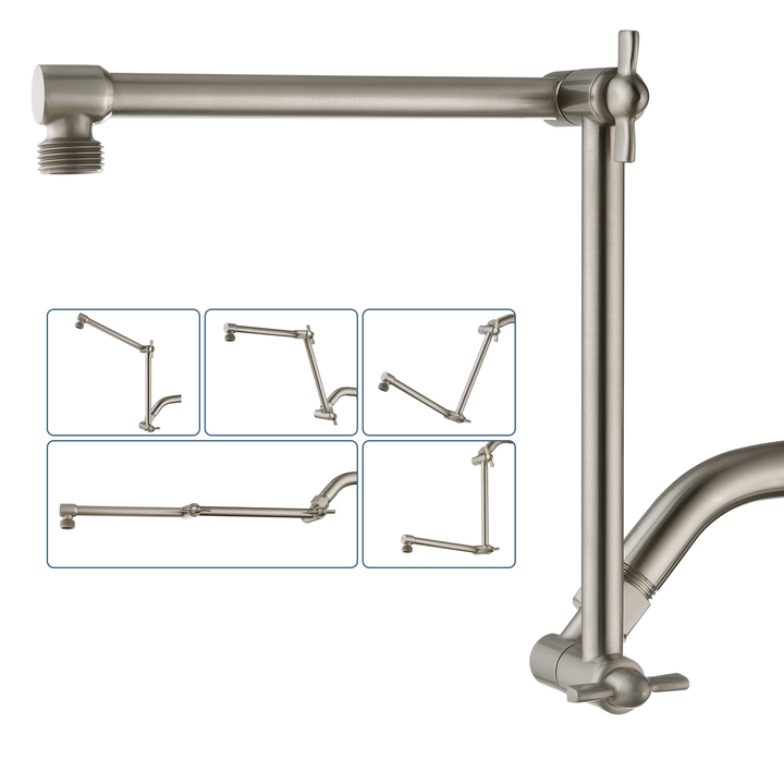 Solid Brass Shower Arm Extension, Adjustable Height & Angle, 5", 10", 14" & 15" Options