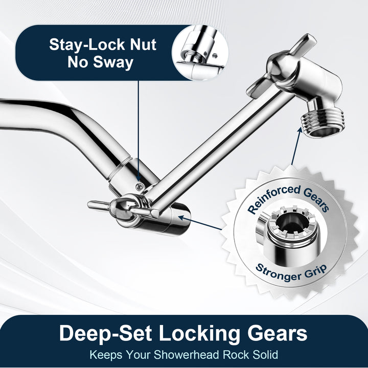 Solid Brass Shower Arm Extension, Adjustable Height & Angle, 5", 10", 14" & 15" Options