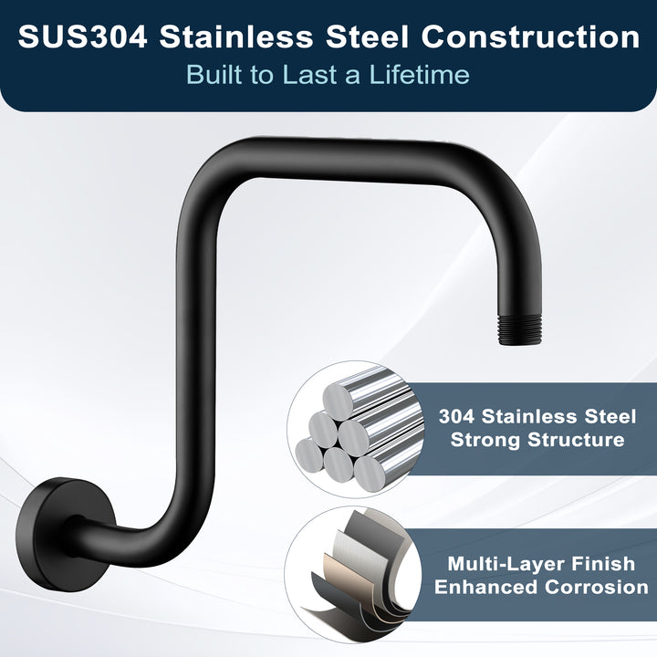 13-Inch S-Shaped Shower Arm Extension for Rainfall Shower Heads
