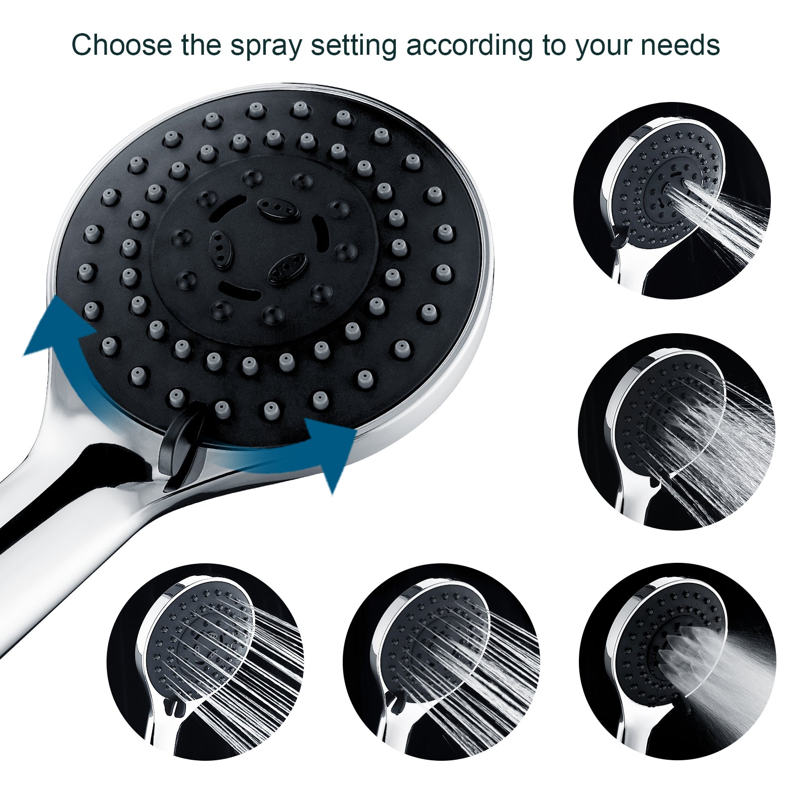 High Pressure 5-Spray Handheld Shower Head Kit, Hose and Wall Bracket - brightshowers