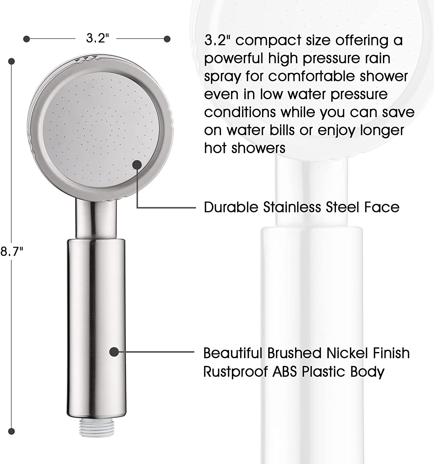 High Pressure Handheld Shower Head Kit, Handheld Shower with 60 Inch Hose and Bracket - brightshowers