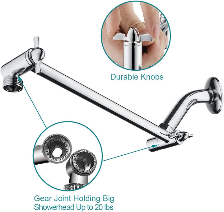 8 Inch Square Rainfall Showerhead with 10 Inch Adjustable Extension Arm - Chrome
