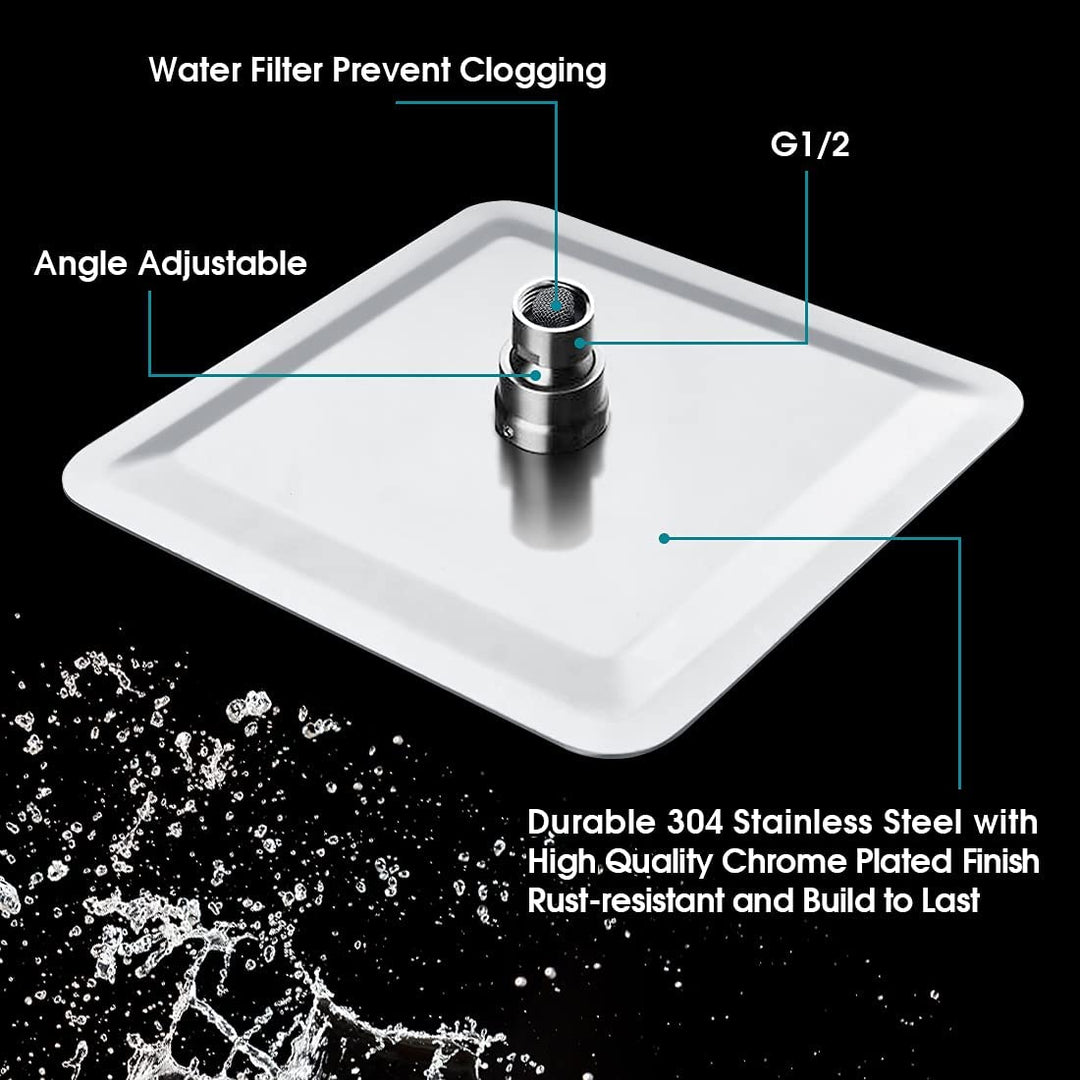 8 Inch Square Rainfall Showerhead with 10 Inch Adjustable Extension Arm - Chrome