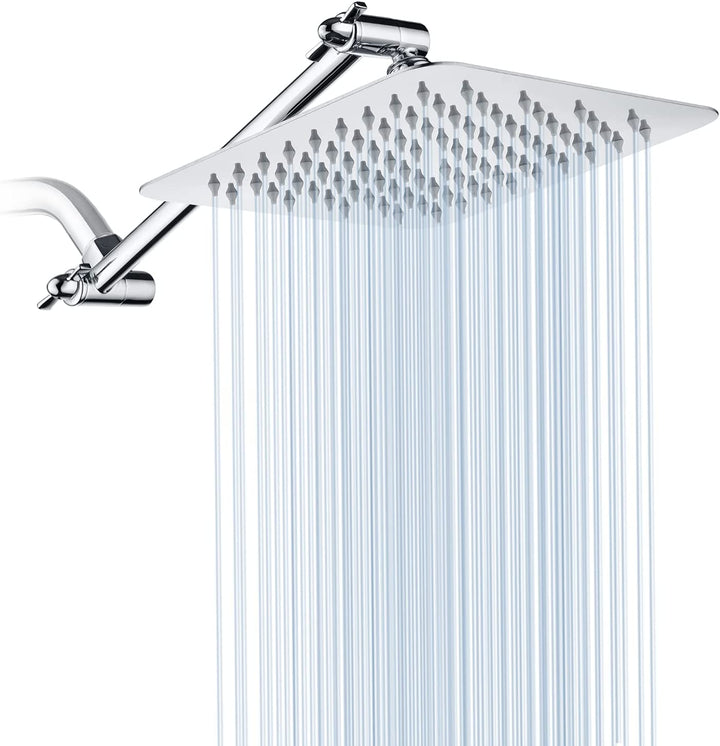 8 Inch Square Rainfall Showerhead with 10 Inch Adjustable Extension Arm - Chrome