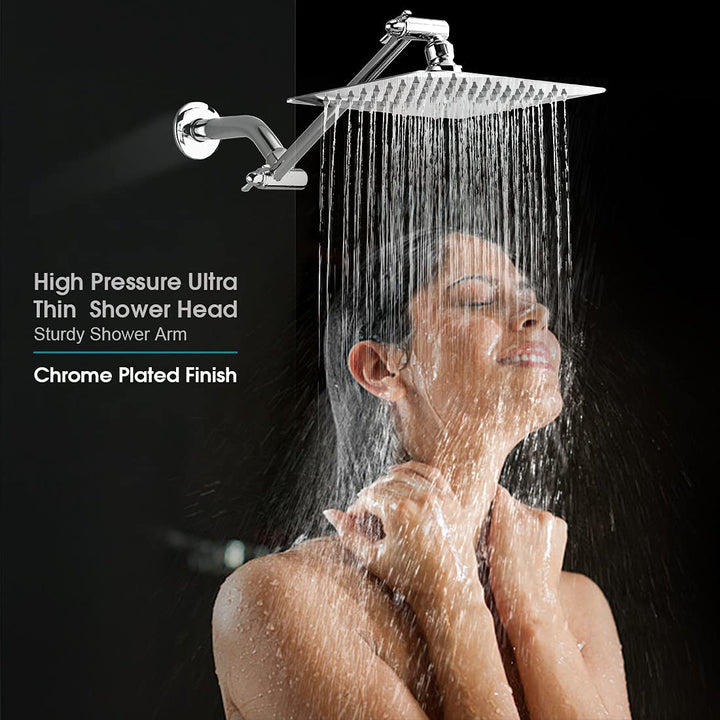 8 Inch Square Rainfall Showerhead with 10 Inch Adjustable Extension Arm - Chrome