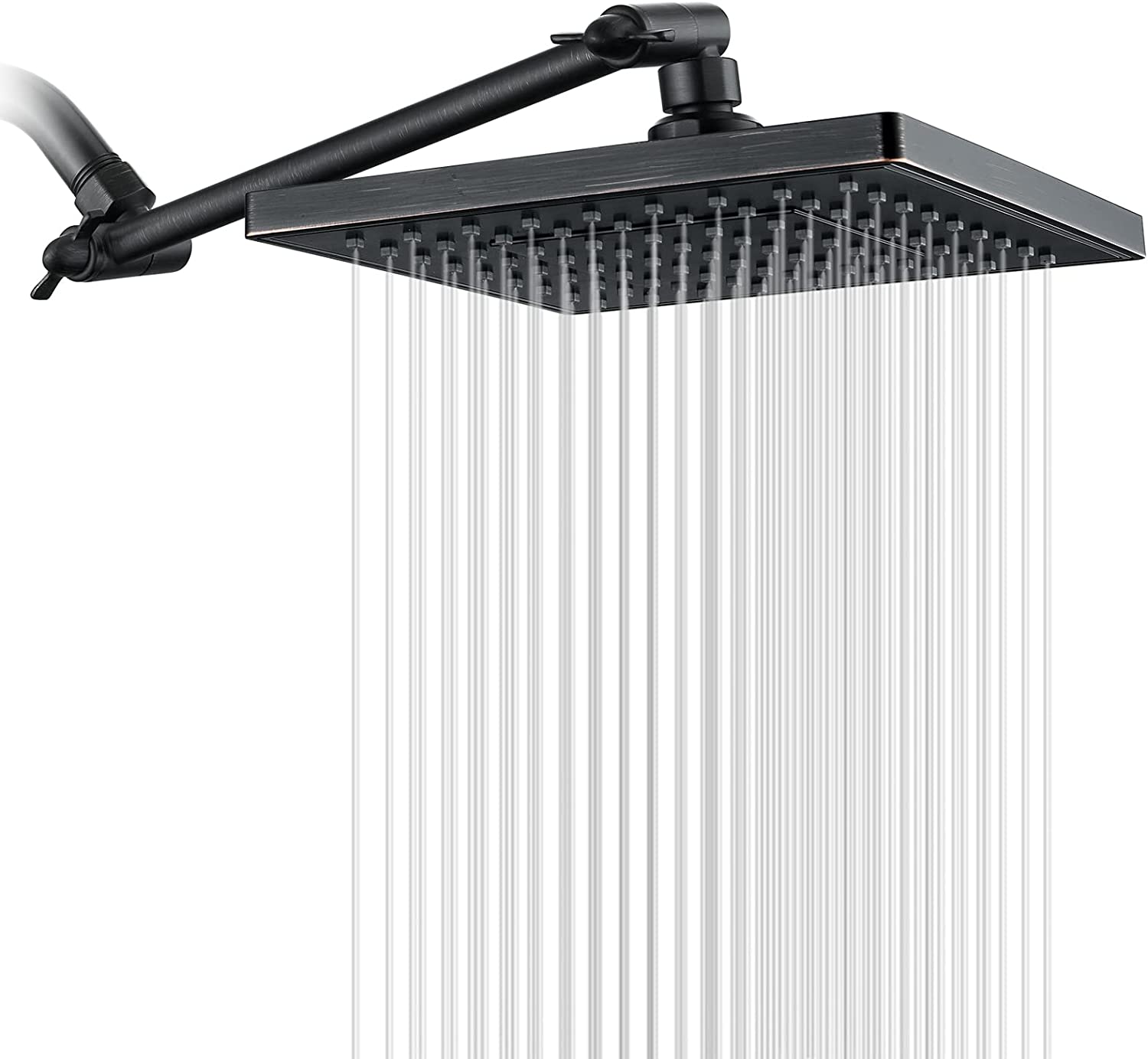 Rain Shower Head with 10 Inch Adjustable Extension Arm, 8 Inch Square Showerhead - brightshowers