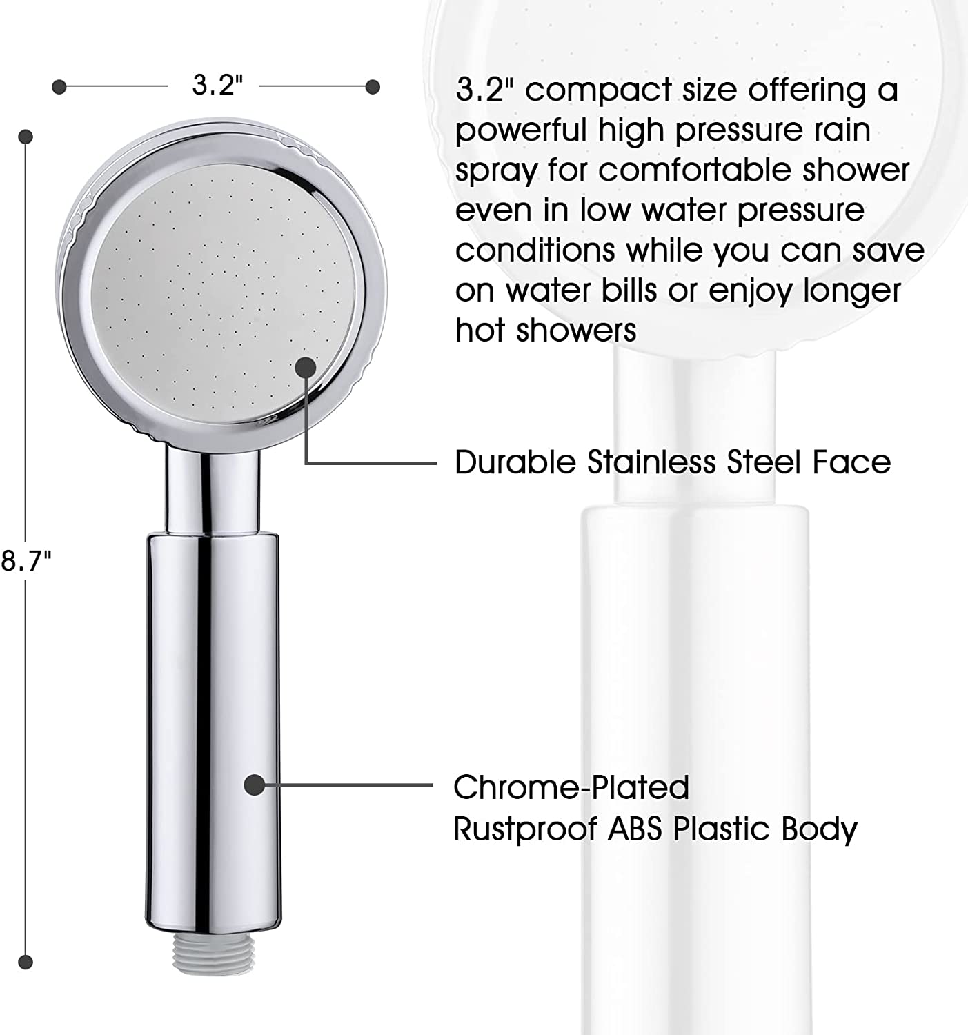 High Pressure Handheld Shower Head Kit, Handheld Shower with 60 Inch Hose and Bracket - brightshowers