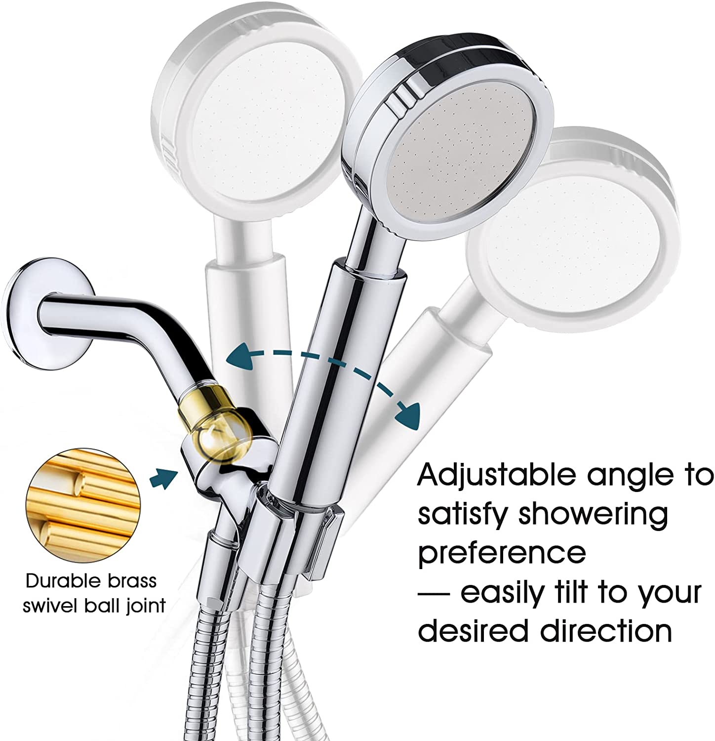 BRIGHT SHOWERS High Pressure Handheld Shower Head Set, Hand Held Showerhead with 60