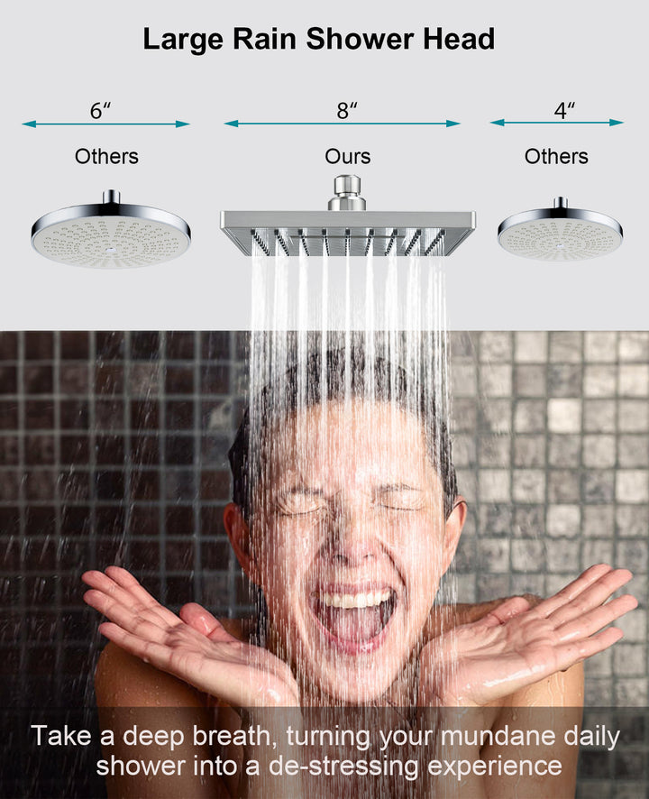 8 Inch Square Rainfall Shower Head with Angle Adjustable-brushed nickel
