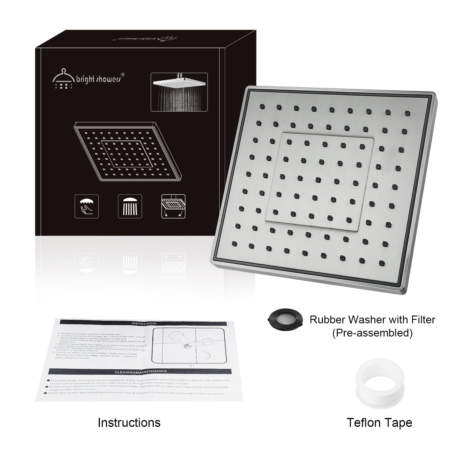 8 Inch Rainfall Shower Head with Angle Adjustable - brightshowers