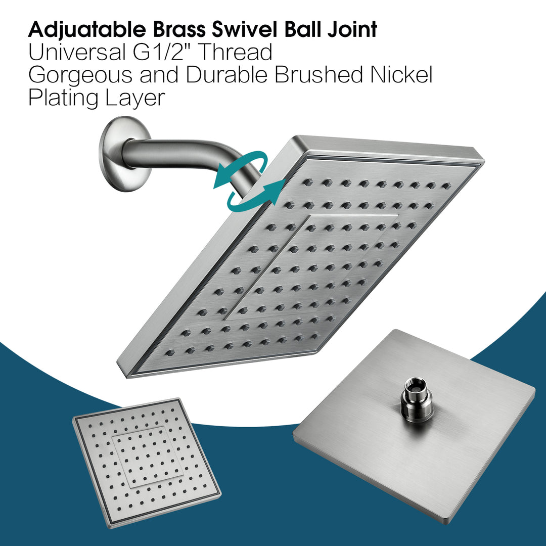 8 Inch Square Rainfall Shower Head with Angle Adjustable-brushed nickel
