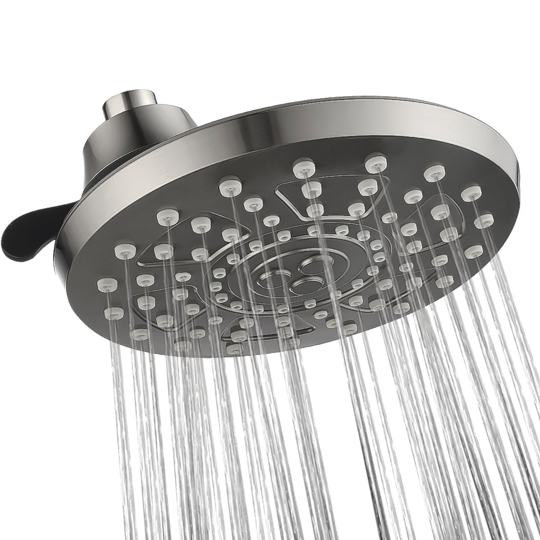  BRIGHT SHOWERS 8 Inch Rain Shower Head with 4 Spray Settings, Fixed Rainfall Showerhead, Adjustable Ball Joint